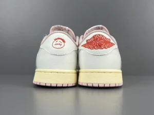 Nike Air Jordan 1 Low DJ5826-100 white pink leather sneakers with orange embroidery on heel tabs