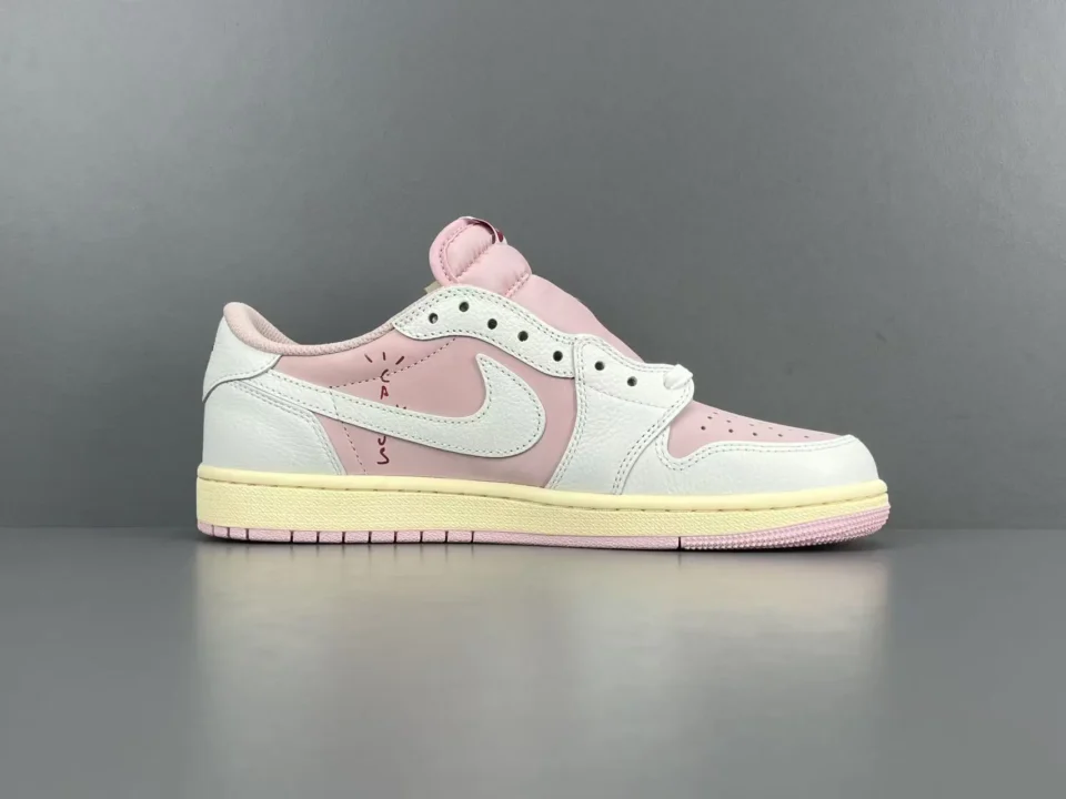 Nike Air Jordan 1 Low Travis Scott pink white cream leather sneakers with signature details