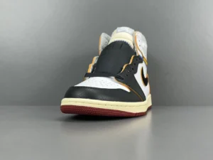 Nike Air Jordan 1 High OG Prototype black white orange leather sneakers with red outsole