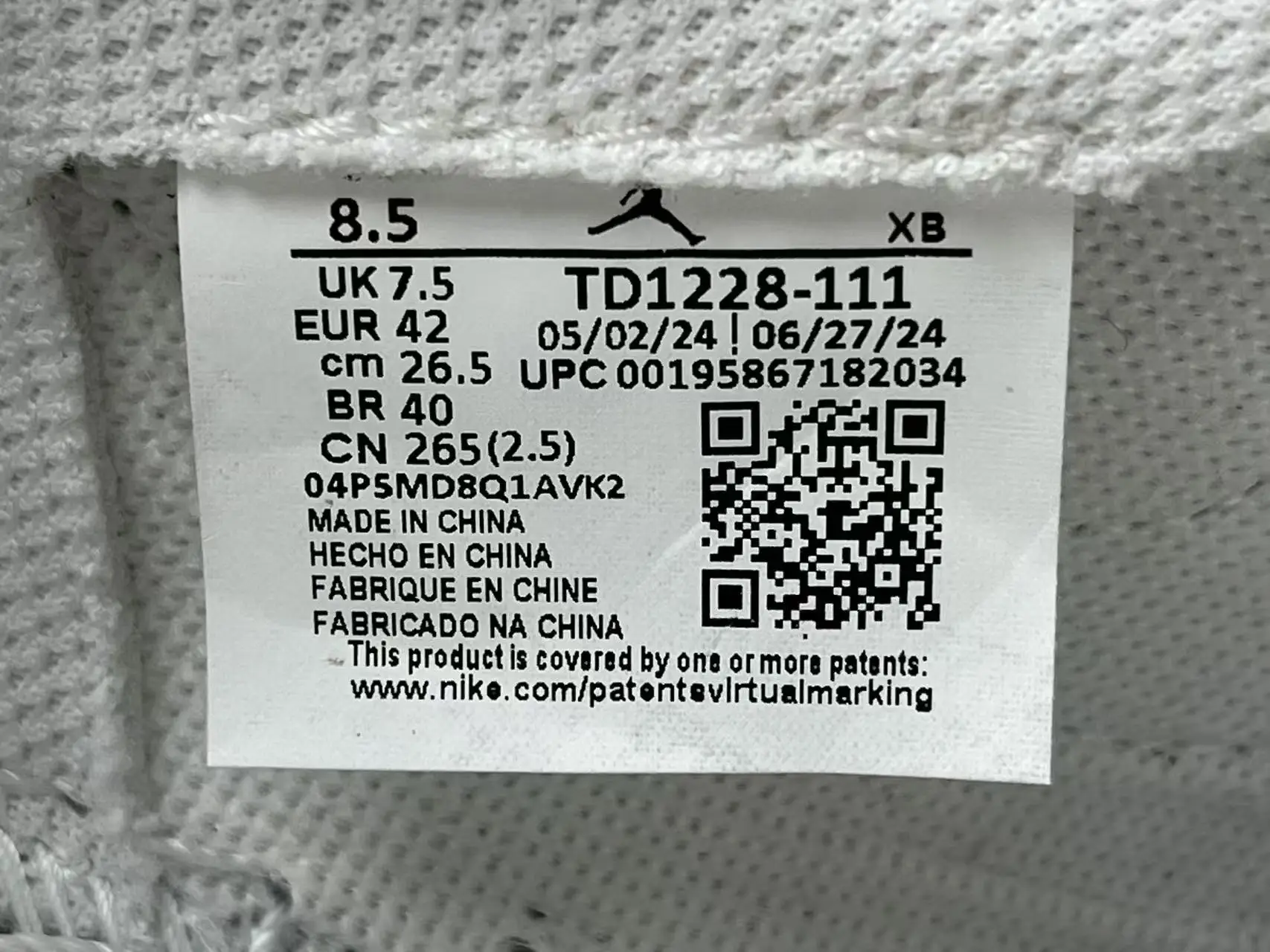 Nike Air Jordan 1 Mid TD1228-111 white textile toddler sneakers size 8.5 US made in China