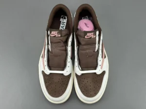 Nike Air Jordan 1 Low OG Travis Scott brown white pink leather sneakers with extra pink laces