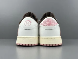 Nike Air Jordan 1 Low OG Travis Scott pink white brown leather sneakers with embroidered logos