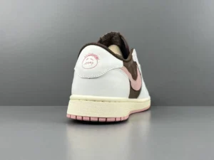 Nike Air Jordan 1 Low OG Travis Scott sail pink brown leather sneakers with reverse swoosh