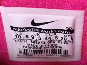 Nike sneakers model 508214-006 size 10.5 US pink fabric material made in China label
