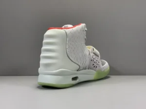Nike Air Yeezy 2 White Red Glow in the Dark mesh leather sneakers with textured heel and strap details