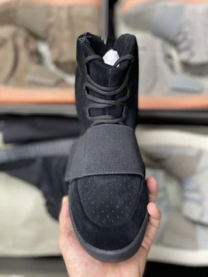 Adidas Yeezy Boost 750 black colorway suede and mesh sneakers with midfoot strap