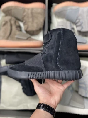 Adidas Yeezy 750 Boost black colorway suede and mesh high-top sneakers