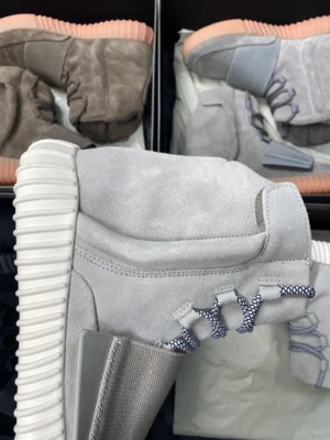 Adidas Yeezy Boost 750 Light Grey Gum Suede Sneakers with Ribbed Sole and Rope Laces