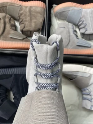 Adidas Yeezy 750 Boost light grey colorway suede and nubuck sneakers with rope laces and gum sole