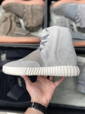 Adidas Yeezy Boost 750 Light Grey Suede and Mesh High-Top Sneakers with White Ribbed Sole