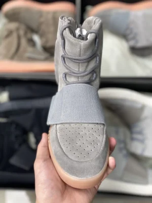 Adidas Yeezy 750 Boost grey suede sneakers gum rubber sole and strap design