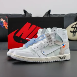 Nike Air Jordan 1 High Off-White The Ten white gray suede leather sneakers with blue and orange accents