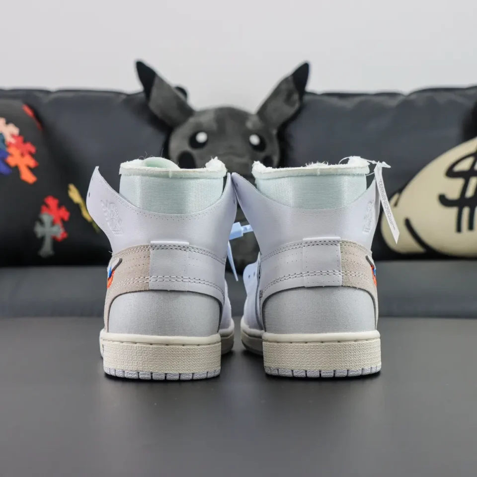 Nike Air Jordan 1 High OG Union Los Angeles white blue orange leather sneakers back view