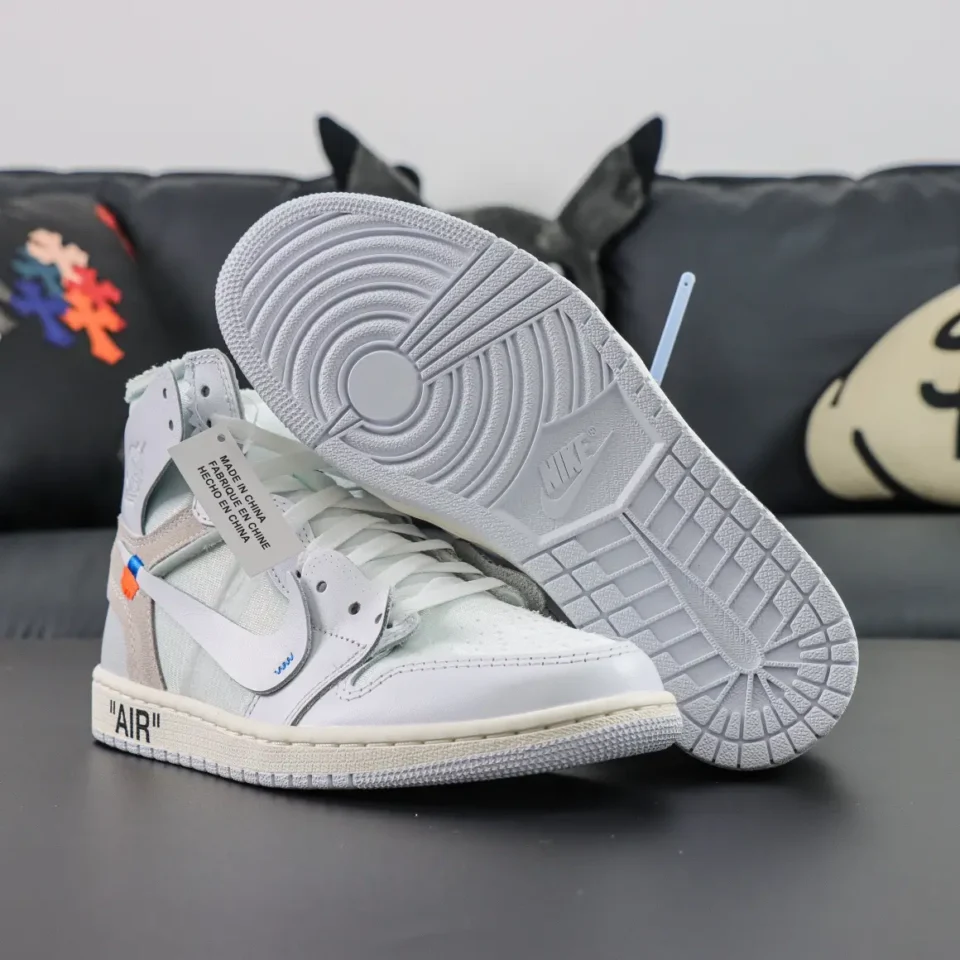 Nike Air Jordan 1 High OG White Light Grey Sail leather sneakers with textile and suede panels