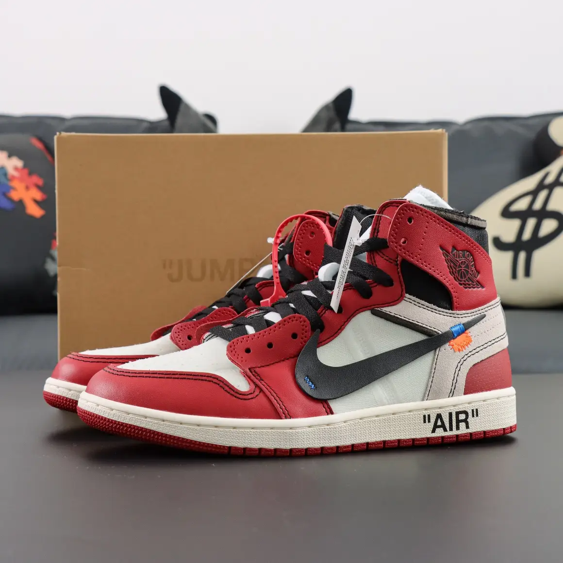 Nike Air Jordan 1 High OG Off-White Chicago red white black leather sneakers with signature details
