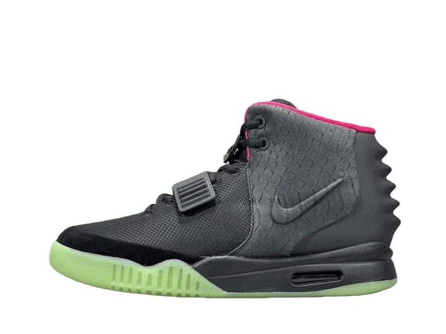 Nike Air Yeezy 2 Black Red Glow green sole synthetic leather sneakers