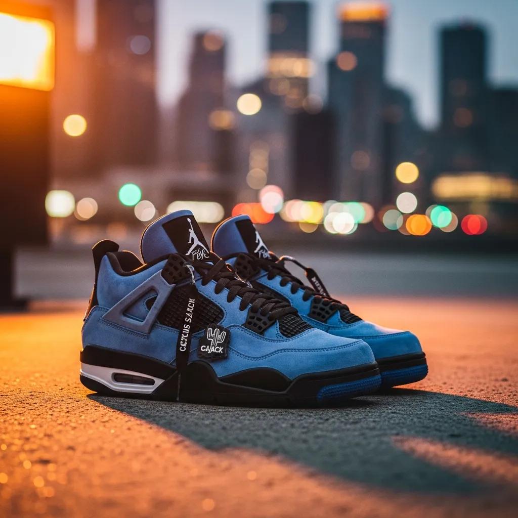 Air Jordan 4 Travis Scott sneakers displayed in an urban environment, emphasizing streetwear culture
