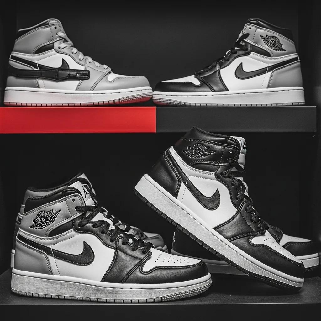 High-quality replica Jordan shoes displayed on a stylish shelf, showcasing sneaker culture and popular sneaker styles.