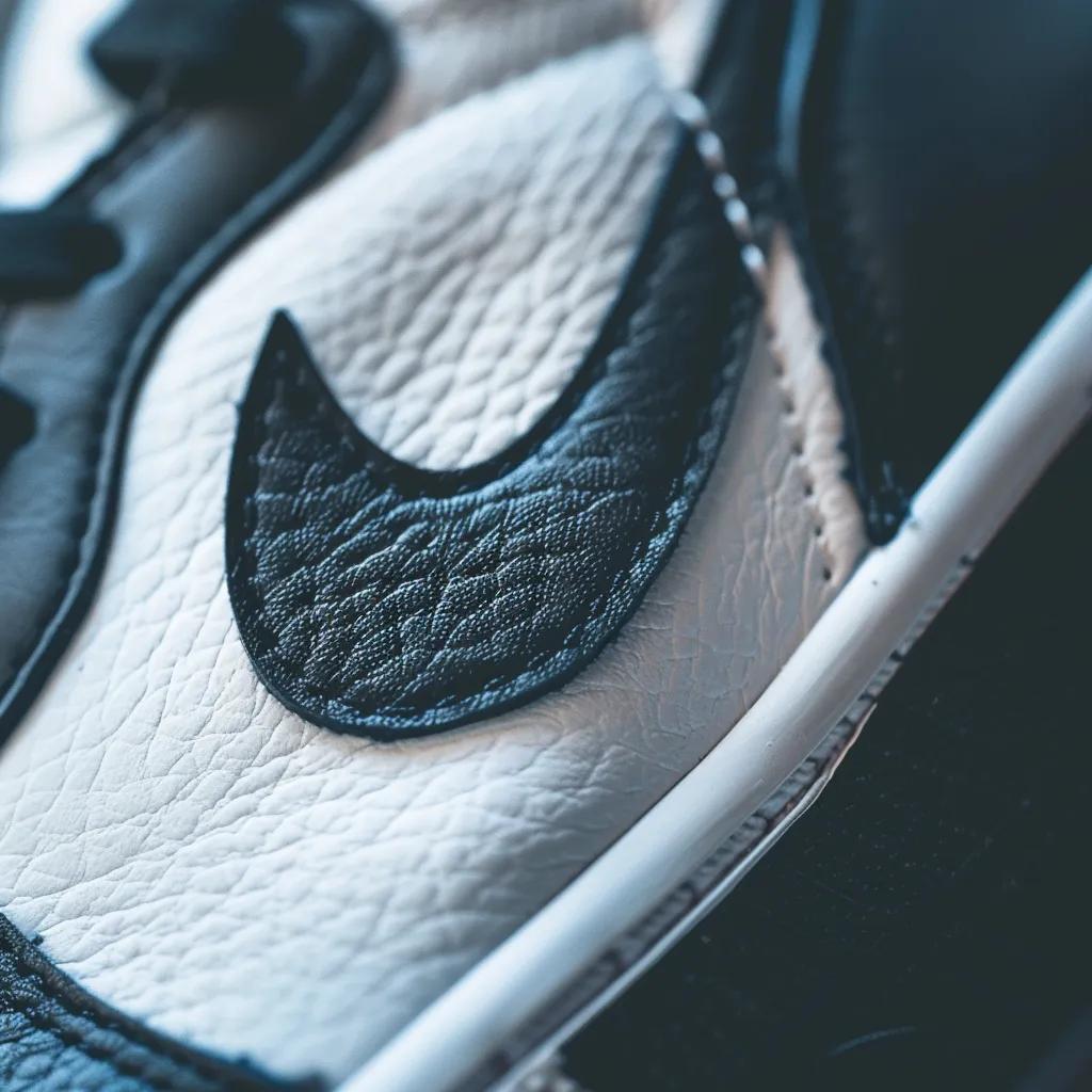 Close-up of authentic Nike sneakers showcasing logo and stitching details