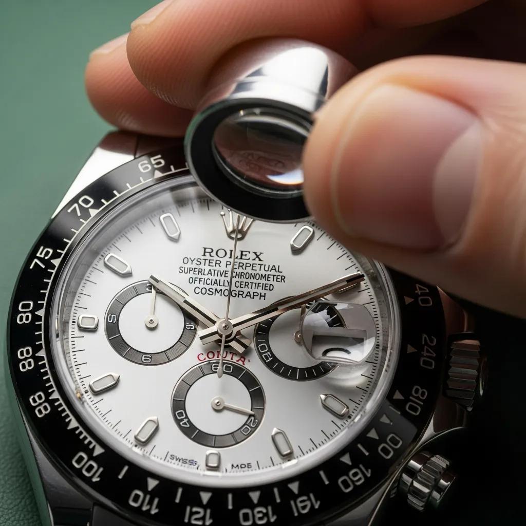 Rolex Daytona Replica: Complete 2026 Guide to Buying, Authenticity, and Pricing 2 Watch expert inspecting Rolex Daytona for authenticity details