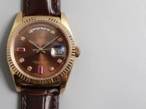 Fake Rolex Day-Date Chocolate Ruby Premium Leather Strap 36MM