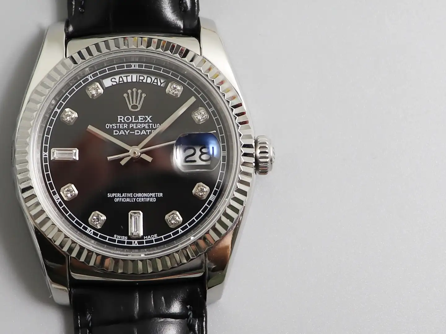 Rolex Day Date  Factory Black Diamond Dial 36mm 18k White Gold Automatic