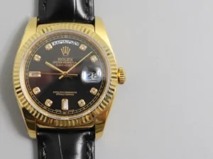 Rolex Day-Date Black Diamond 36MM Leather Strap Premium Edition