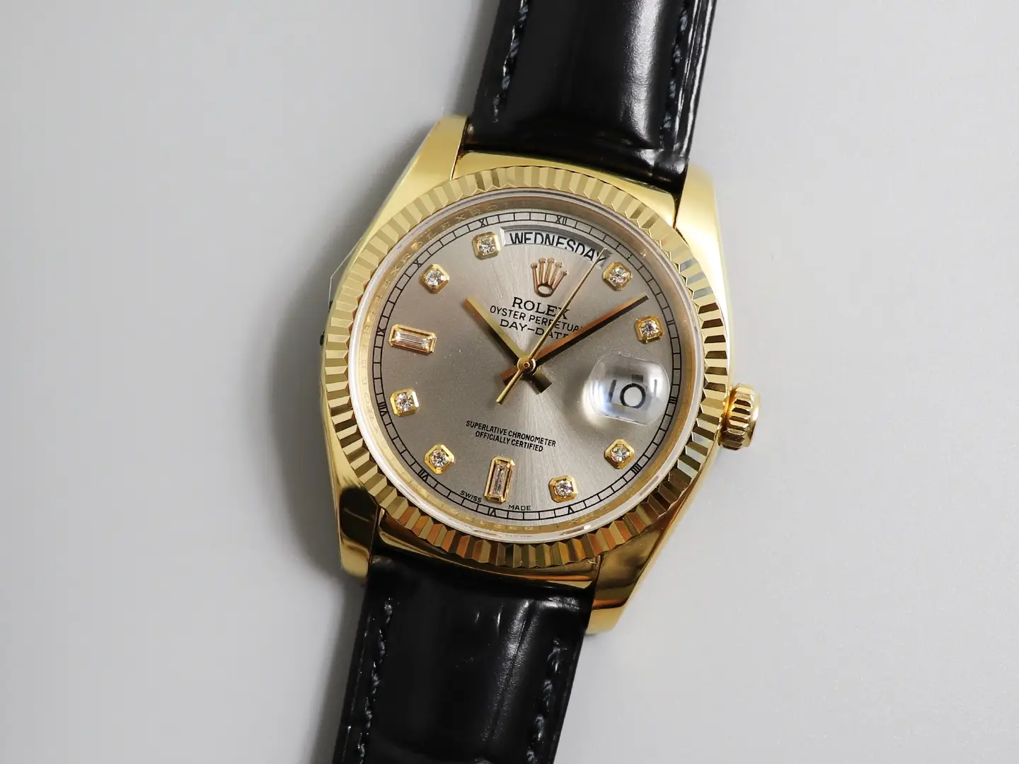 ROLEX 18kt Gold DayDate 36 President On The Strap Diamond Dial Model