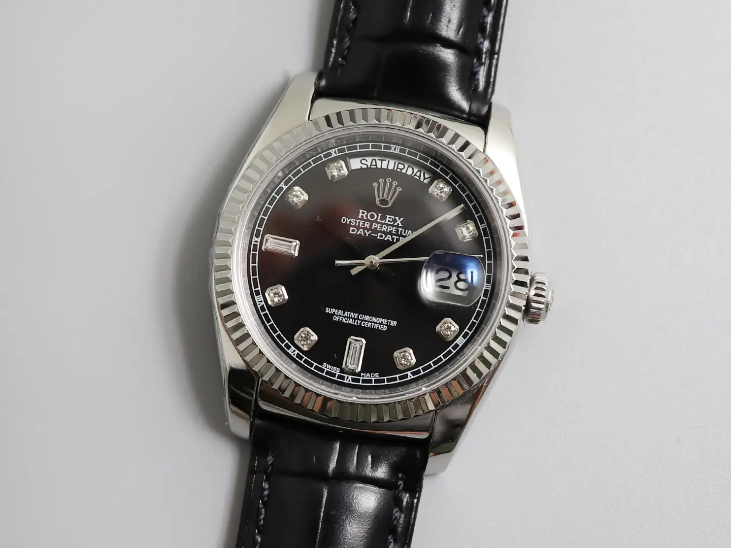 Rolex Day Date  Factory Black Diamond Dial 36mm 18k White Gold Automatic