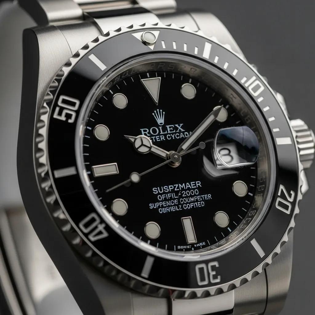 Close-up of a genuine Rolex watch highlighting engravings and craftsmanship