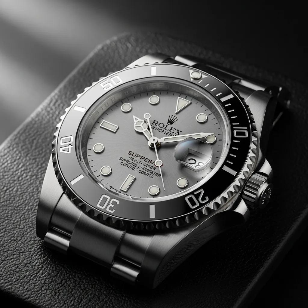 Close-up of a high-quality replica Rolex watch, highlighting its craftsmanship and luxury