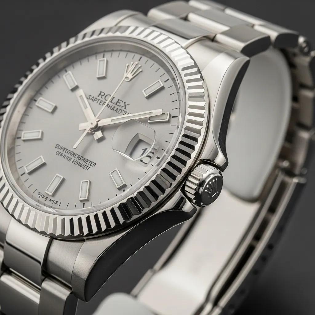 Close-up of a high-quality replica Rolex watch highlighting its craftsmanship and materials