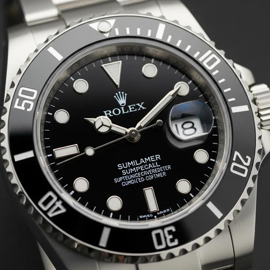 Close-up of a high-quality replica Rolex watch showcasing key features
