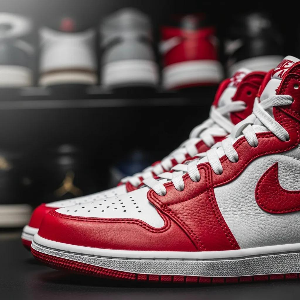 Close-up of authentic Air Jordans showcasing stitching quality and material texture