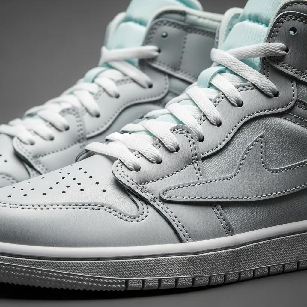 Close-up of high-quality Jordan 1 Off White reps sneakers showcasing stitching and materials