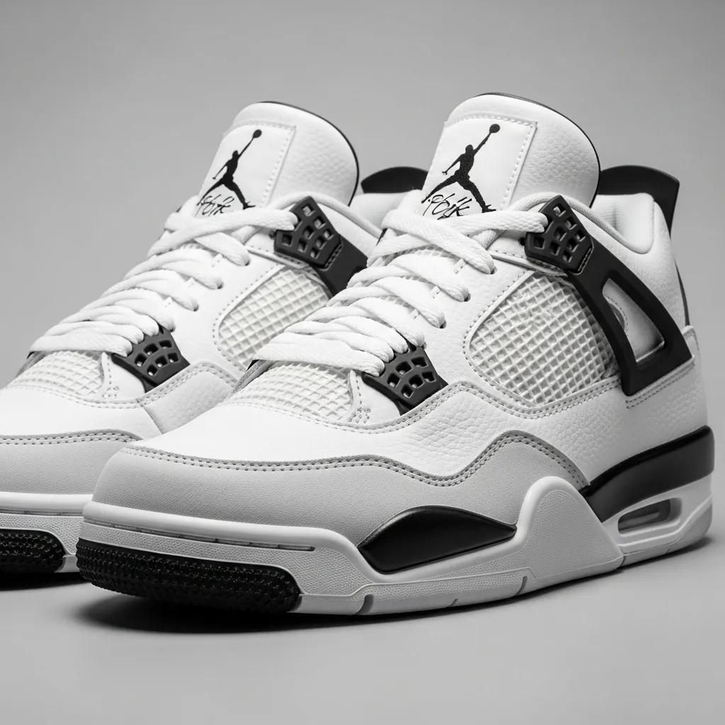 Close-up of high-quality Jordan 4 replicas showcasing premium materials and craftsmanship