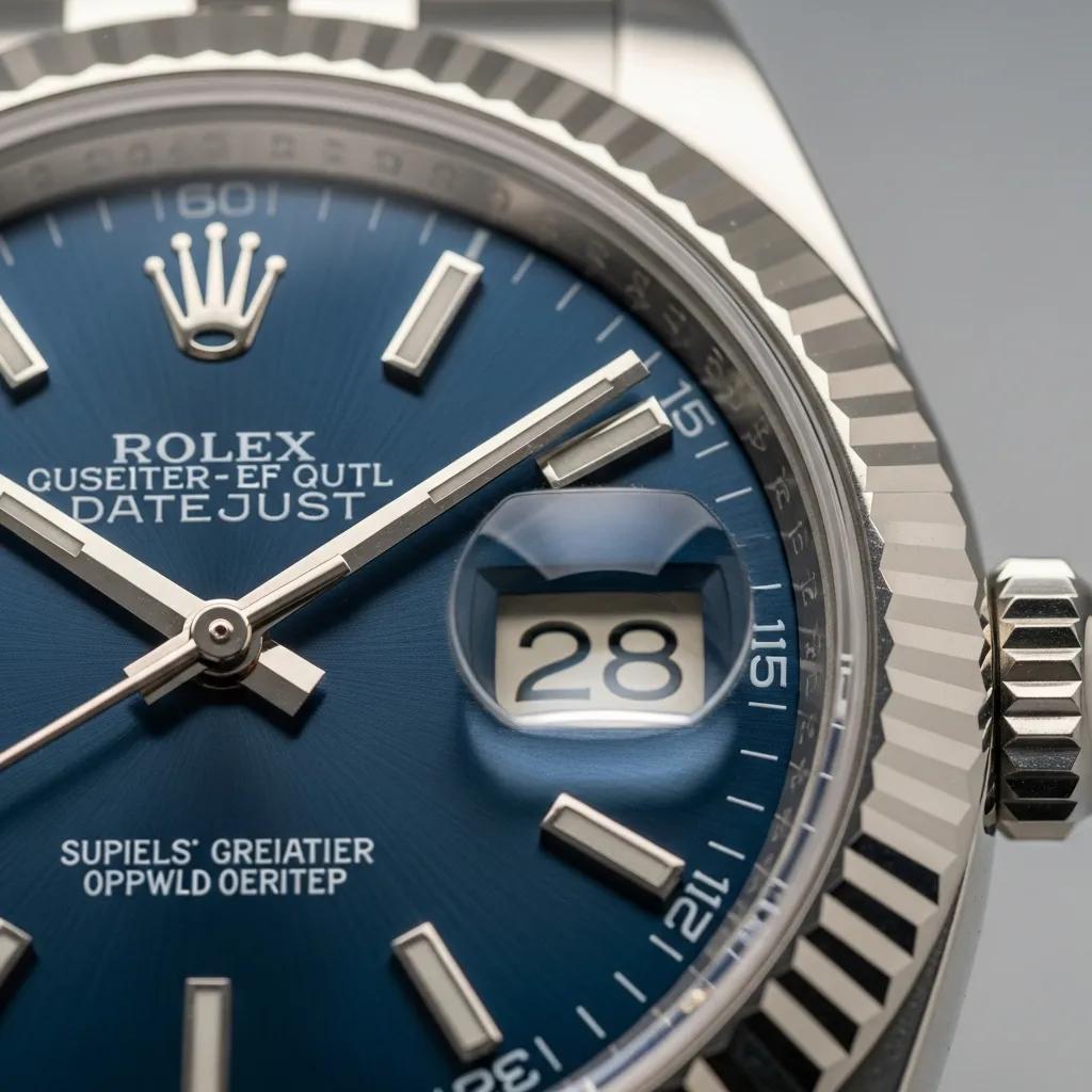 Close-up of Rolex Datejust Cyclops lens demonstrating magnification