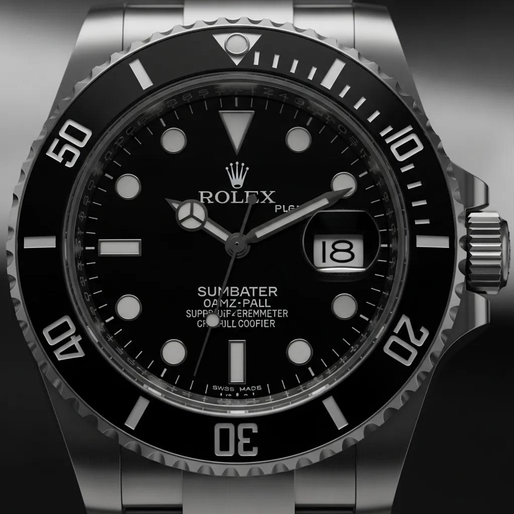 Close-up of Rolex Submariner Black watch dial and bezel, highlighting authentic design features