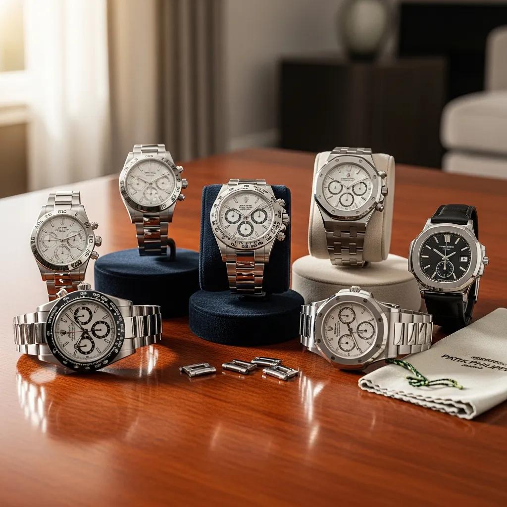 Collection of AAA replica watches displayed elegantly, showcasing craftsmanship and luxury appeal