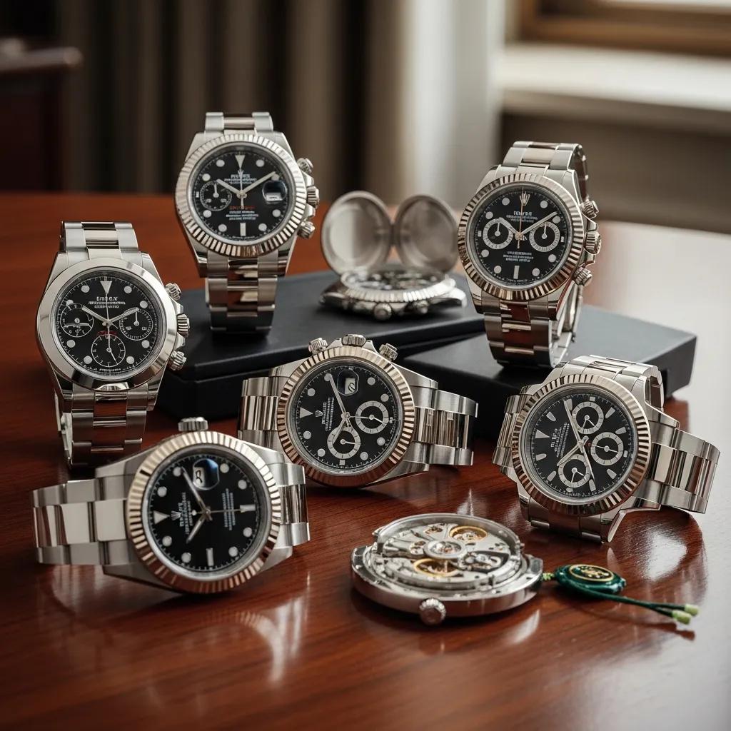 Collection of best replica Rolex watches displayed elegantly on a wooden table