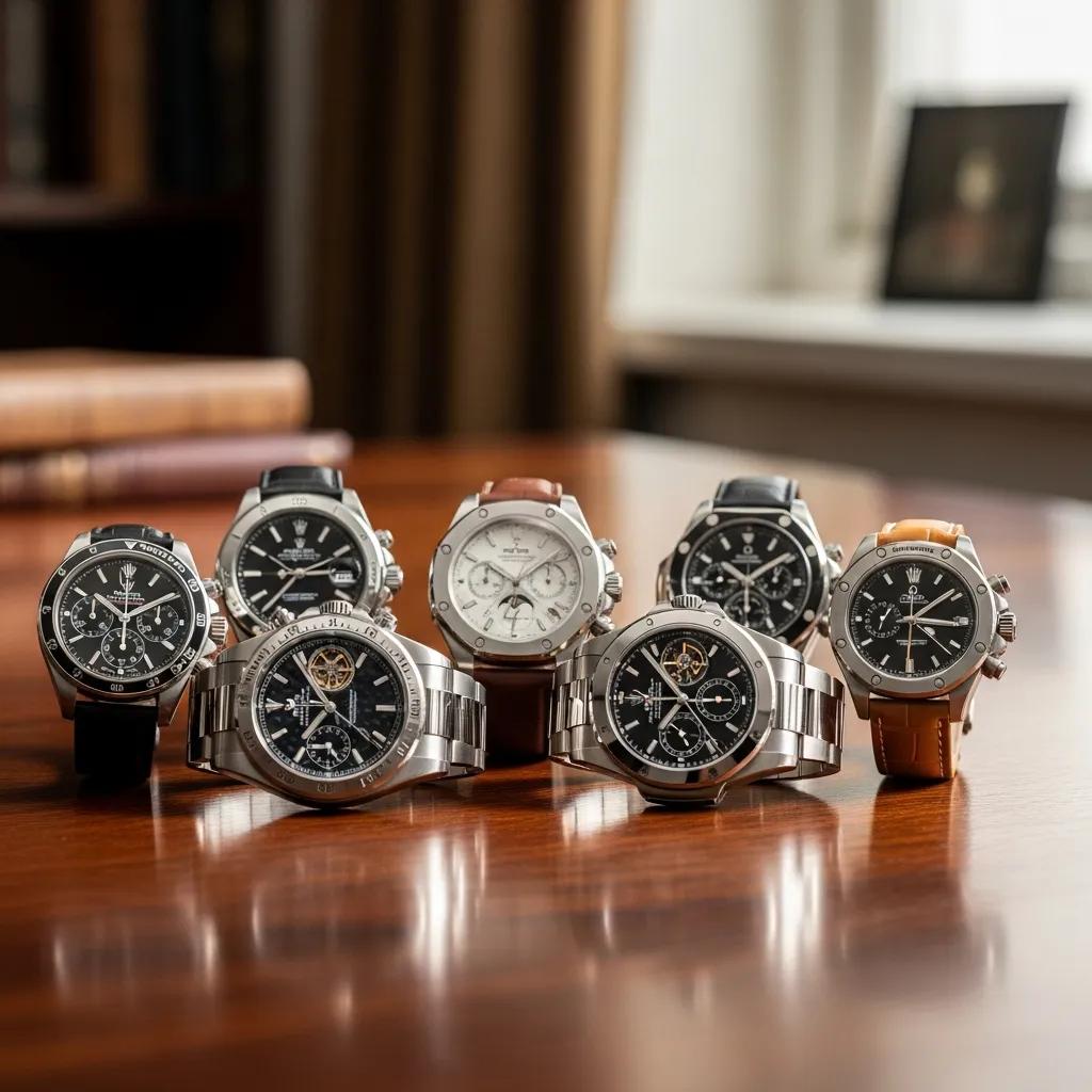 Collection of luxury super clone watches displayed elegantly, showcasing craftsmanship and quality