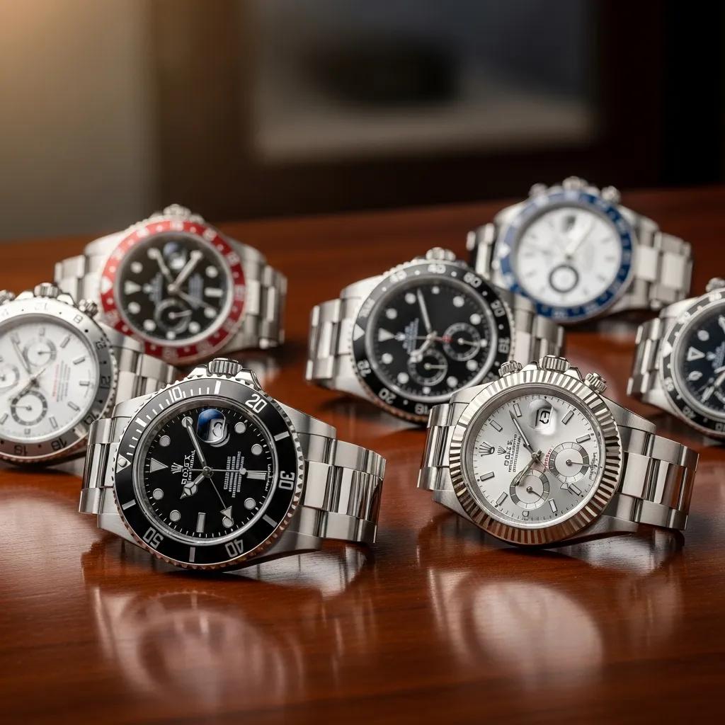 Collection of popular Rolex replica models including Submariner and Datejust, showcasing their designs