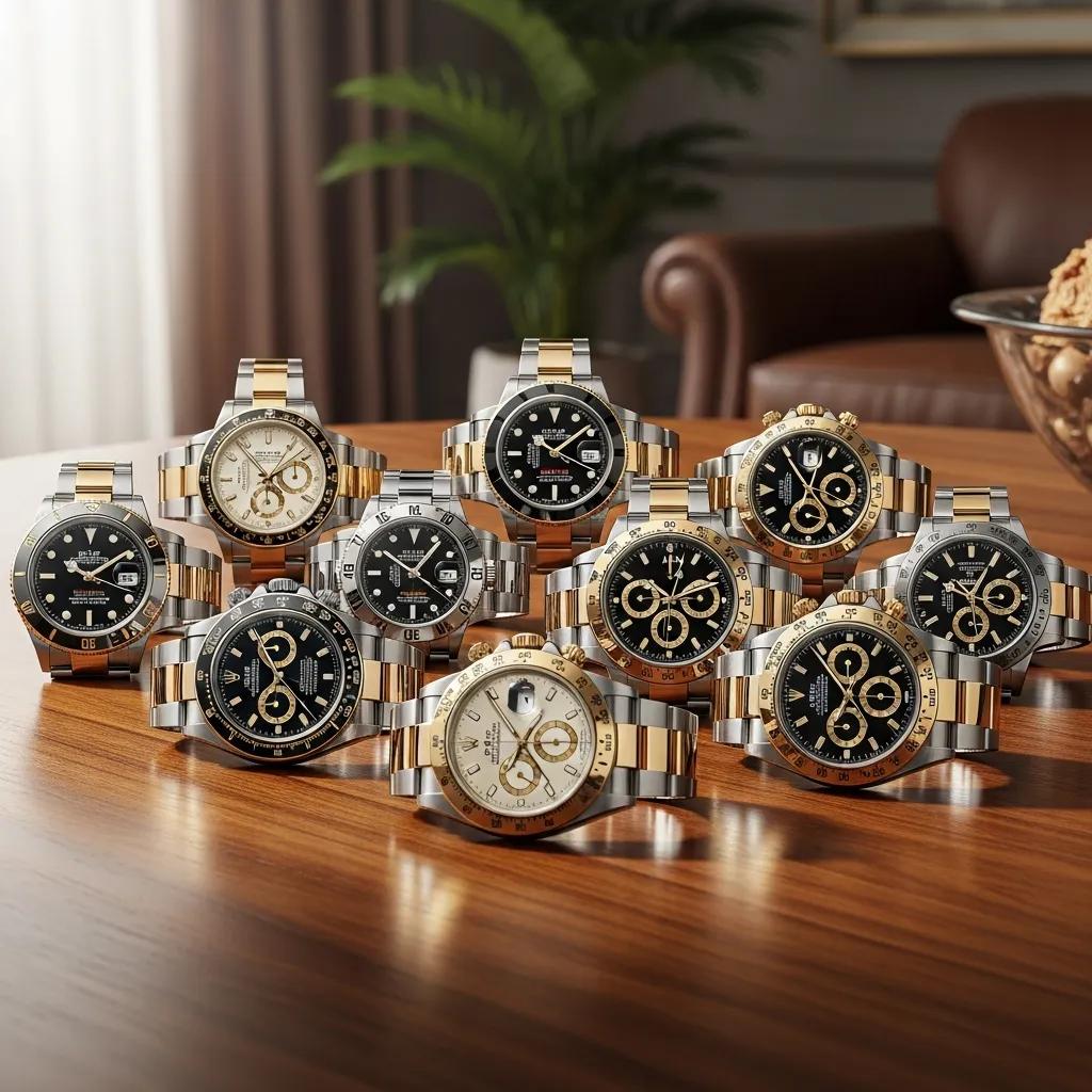 Collection of Rolex reproduction watches displayed elegantly, emphasizing craftsmanship and aesthetic appeal