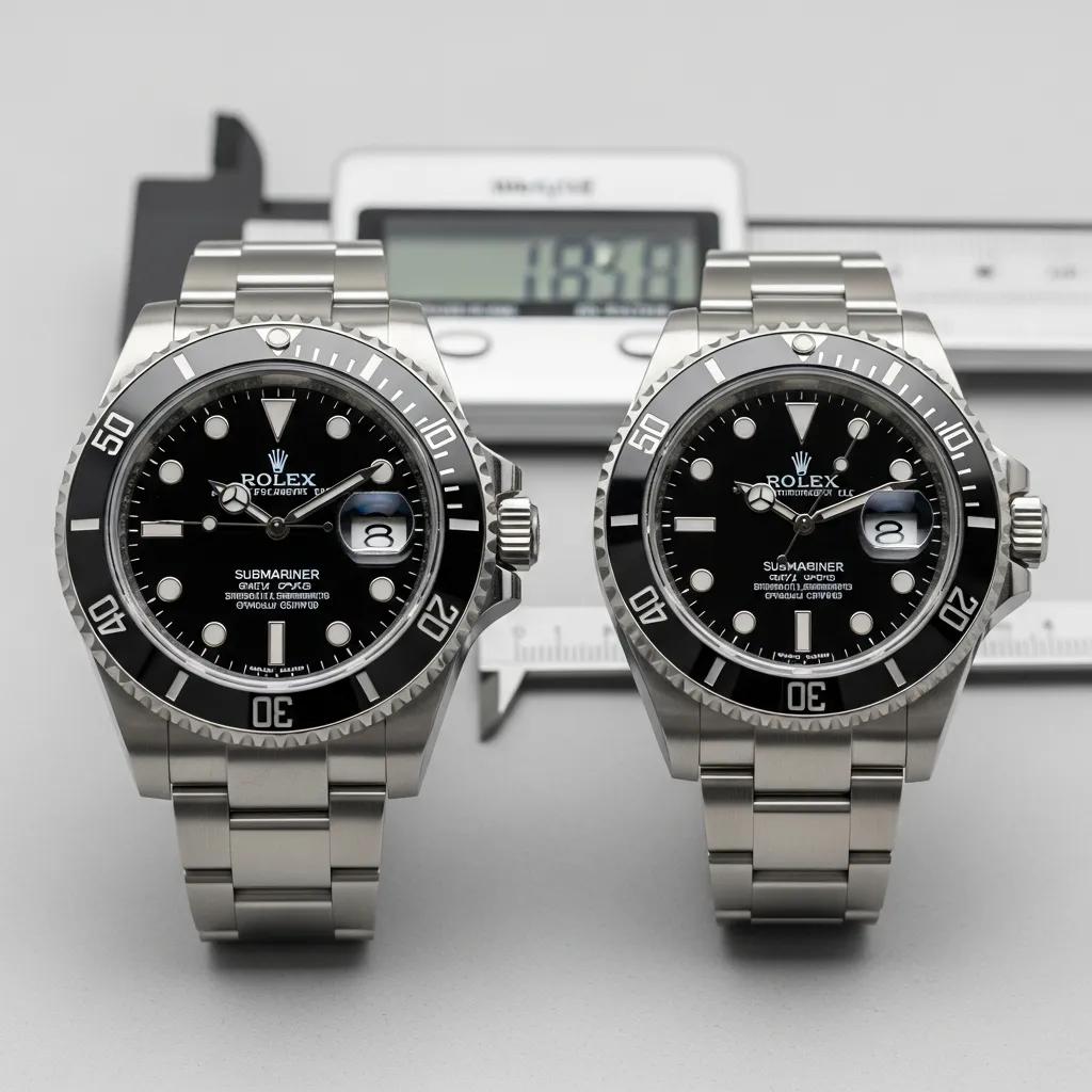 Comparison of a high-quality Rolex Submariner replica and an original Rolex, highlighting durability and materials