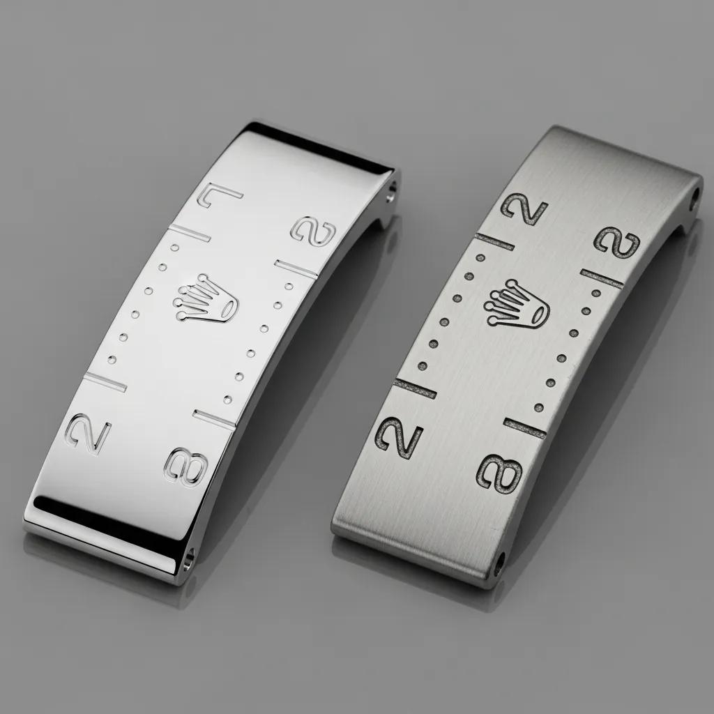 Comparison of authentic and fake Rolex Submariner endlinks highlighting key differences in markings and material quality