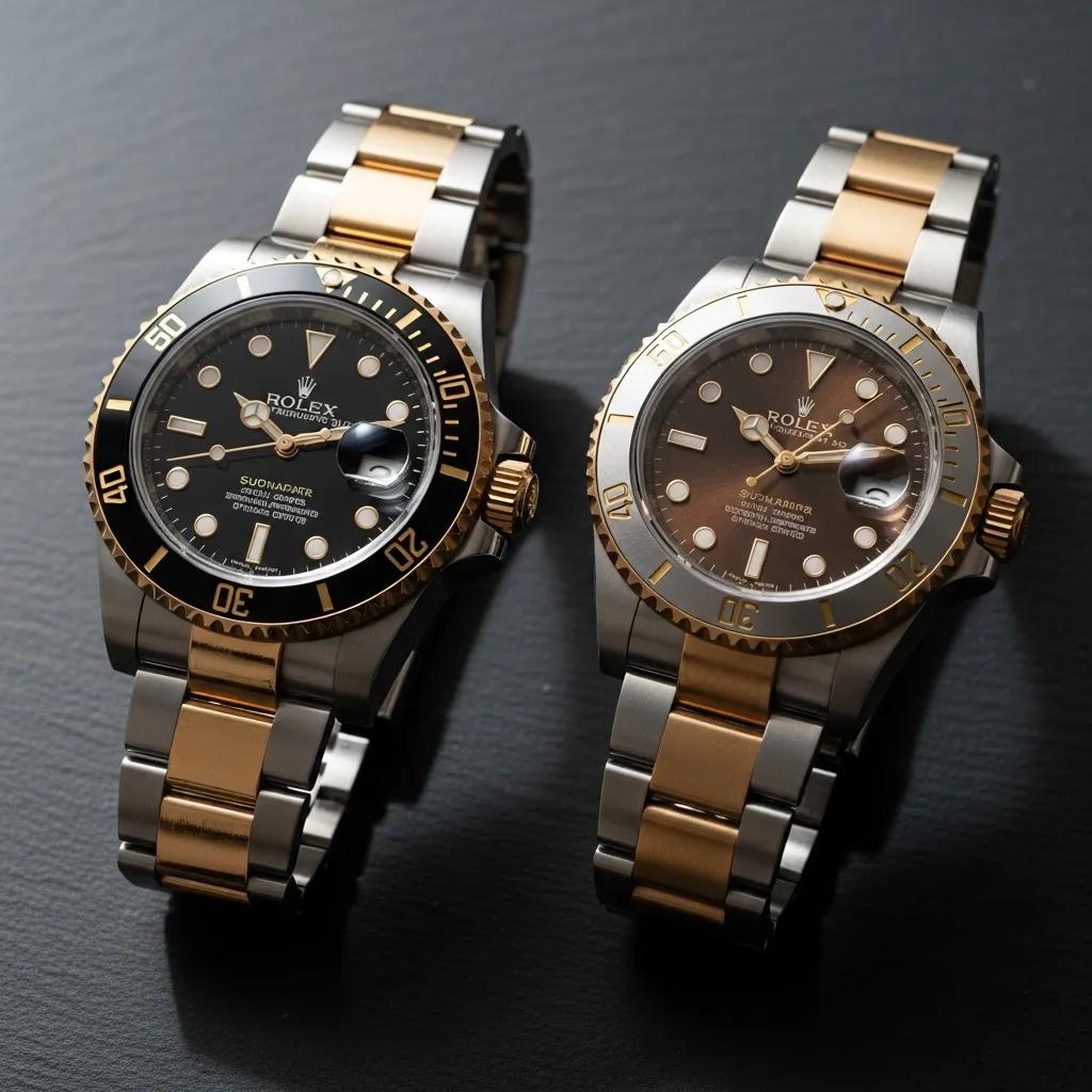 Comparison of low-quality Rolex replica and genuine Rolex watch highlighting craftsmanship differences
