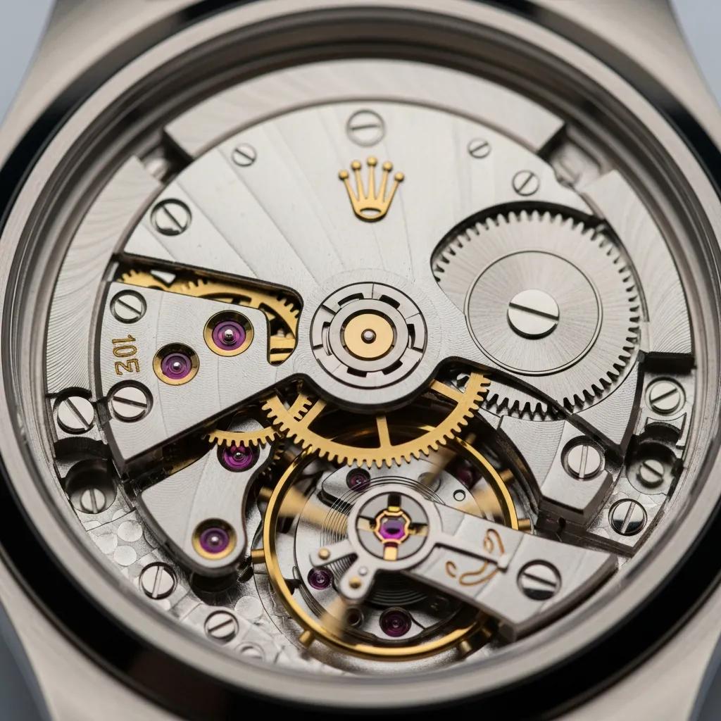 Detailed view of Rolex watch movement, showcasing craftsmanship and authenticity indicators