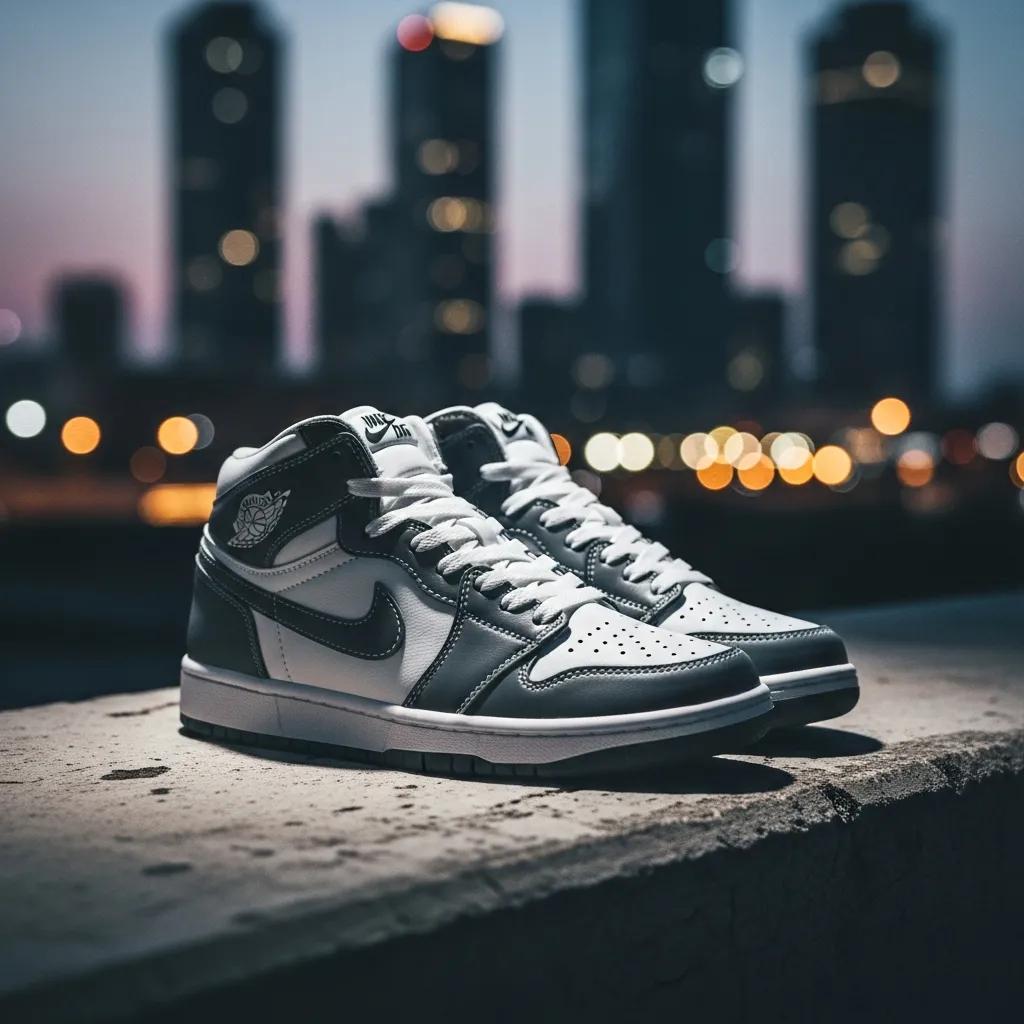 High-quality replica sneakers displayed in an urban setting