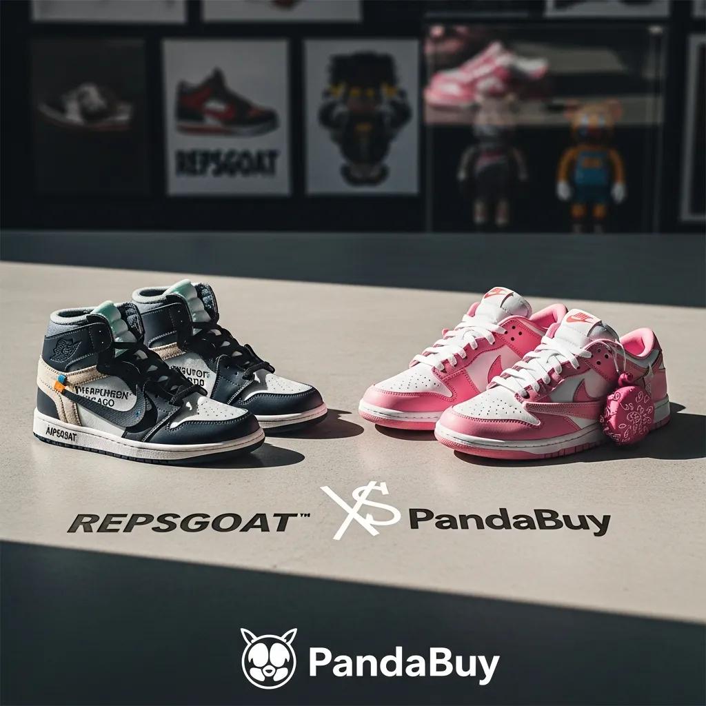 High-quality replica sneakers from RepsGoat and PandaBuy displayed side by side, showcasing craftsmanship and sneaker culture