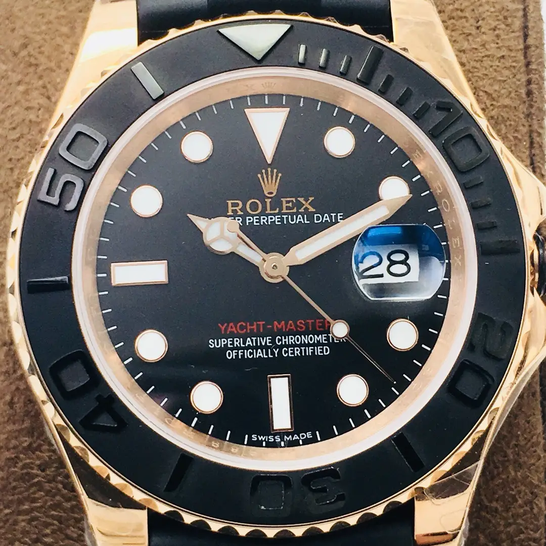 Rolex Yacht-Master 40 40mm Black Ceramic Bezel Rose Gold Black Dial Oysterflex